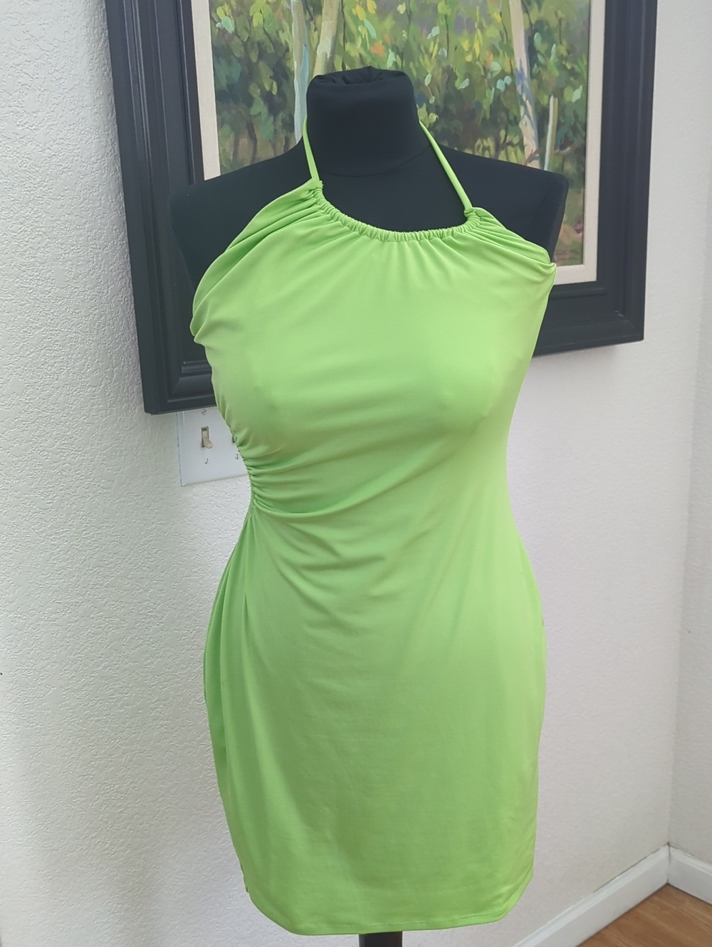 BCBGeneration Neon Lime Halter Dress- Size Small- Y2K